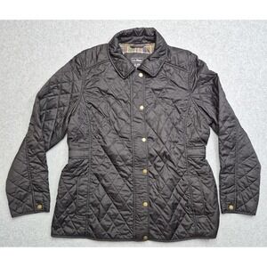 L.L. Bean Jacket Women XL Black Plaid Lined Snap Front Riding Coat Quilted